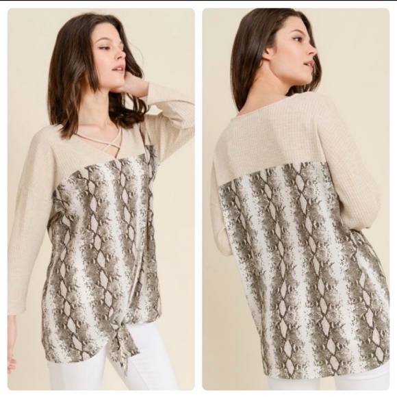 Tops - ✨SNAKE PRINT CONTRAST TOP W/V-NECKLINE-NEW
